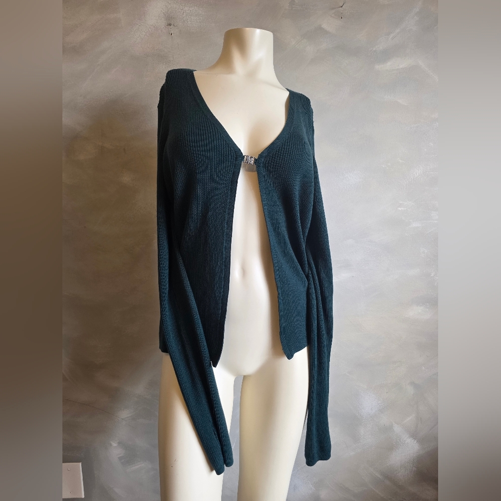 Alo Yoga Knit Salana Cardigan Green Teal Top Sz L